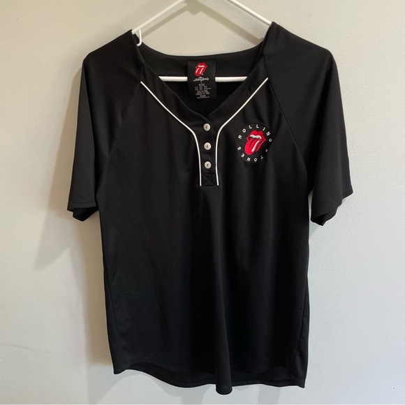 The Rolling Stones 62 Jersey Style Shirt Bravado Women’s Medium 1/4 Button Black - Picture 1 of 7